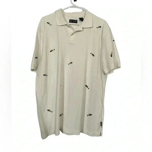 Chaps Mens White Size XL Short Sleeve Collared Polo Shirt Fishbone Print